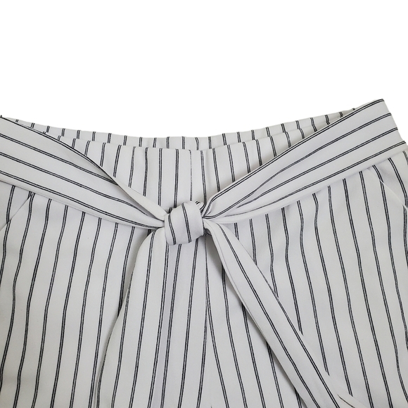 Revamped White Striped Paper Bag Waist Shorts with Tie Belt and Side Poc… - Picture 2 of 7